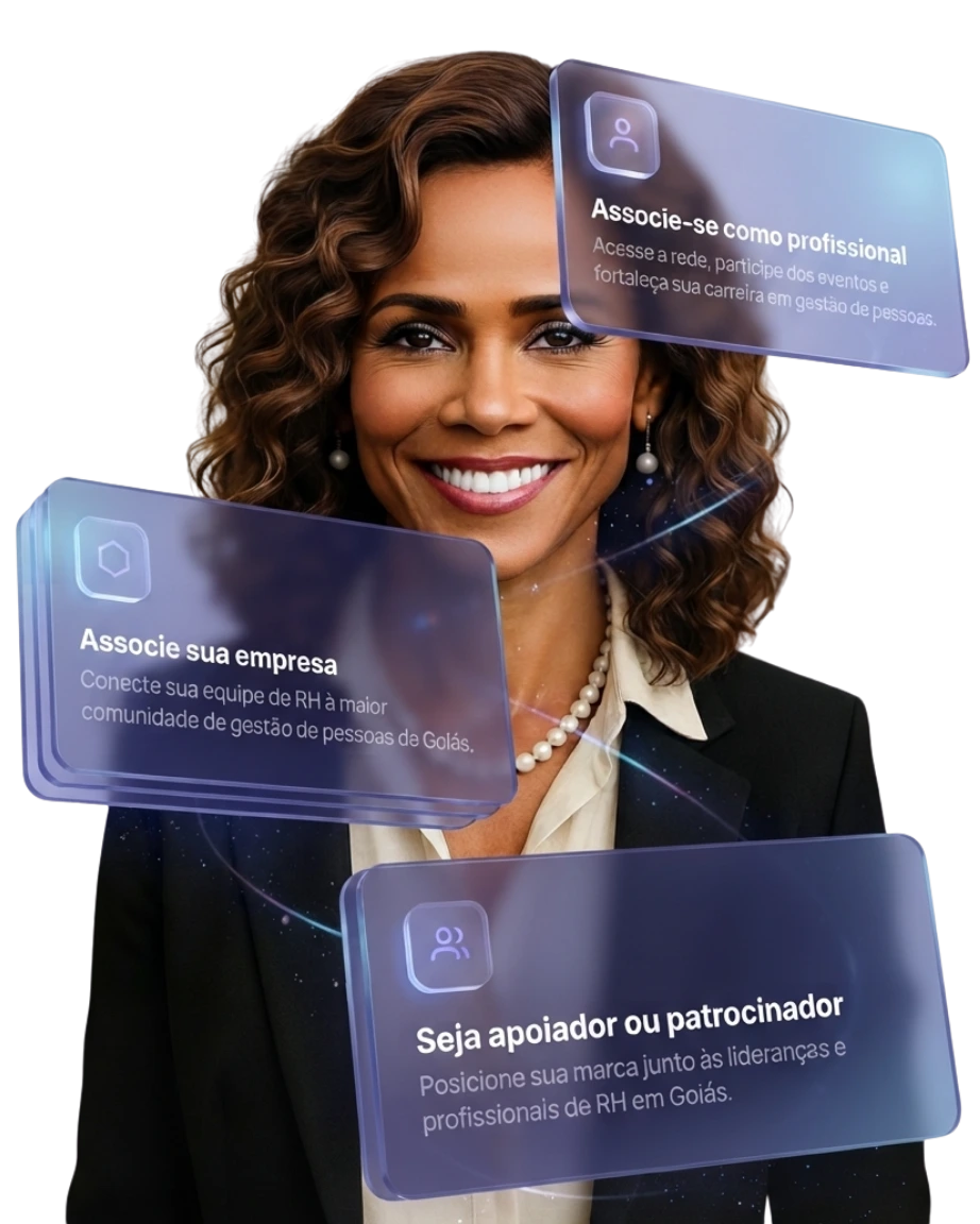 Persona digital da ELI apresentando formas de participação na ABRH-GO